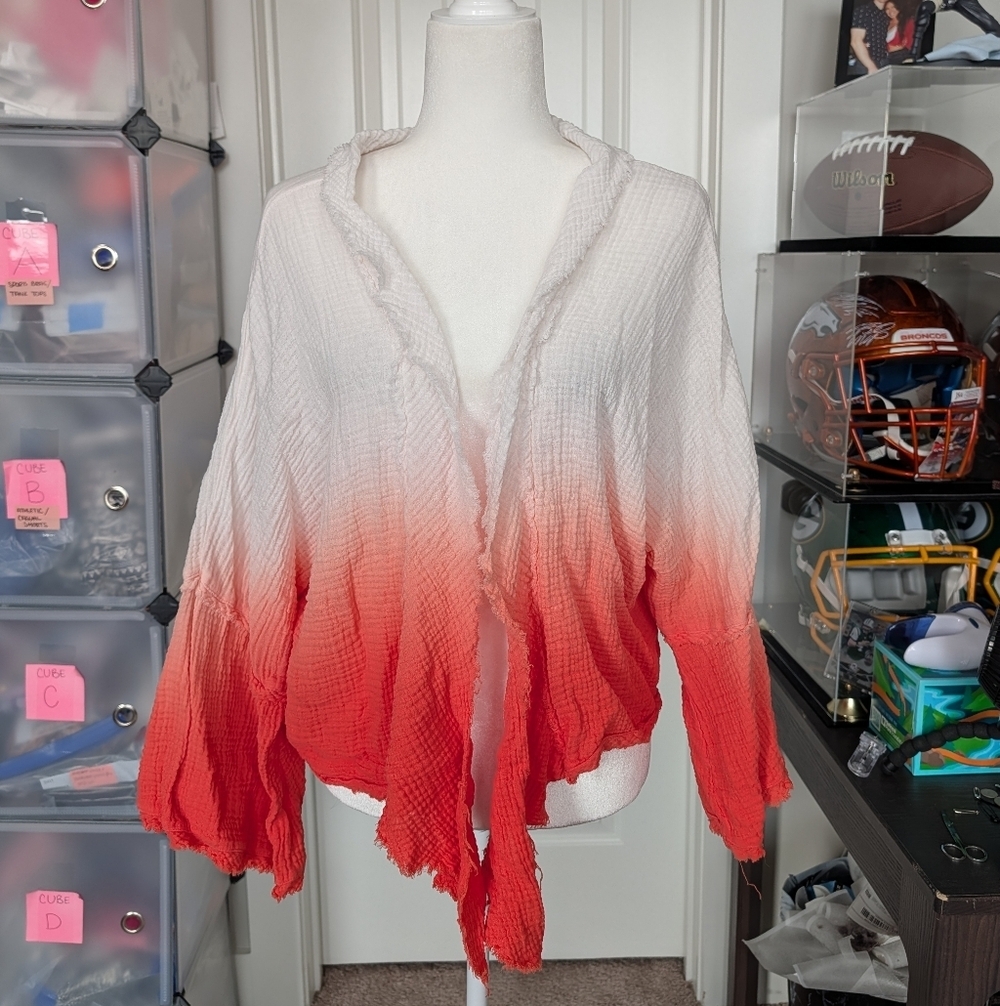 Young Fabulous & Broke Orange White Ombre Francesca Bell Sleeve Top Size Large - Picture 3 of 8